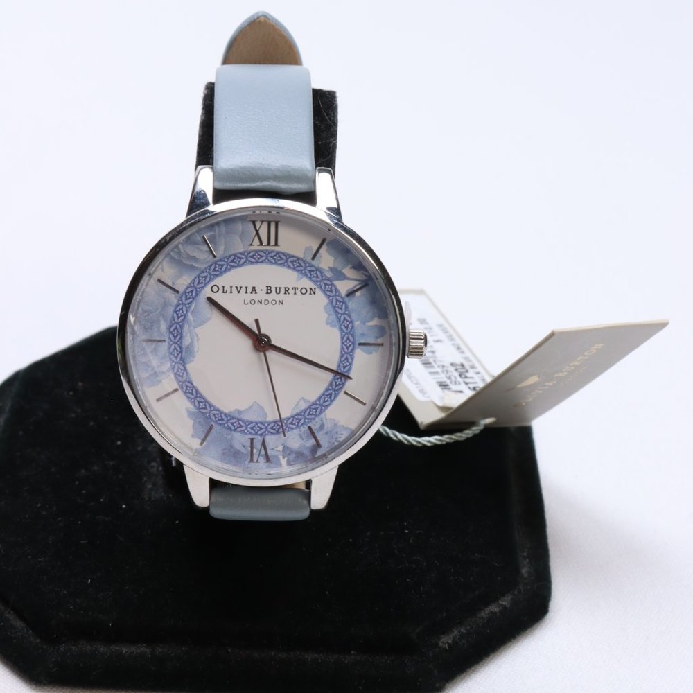 Olivia Burton OB16TP02 Tea Party Stainless Steel Blue Leather Women's Watch New